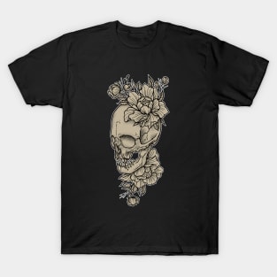 Skull and Peony Flowers Color Variant T-Shirt